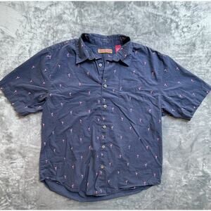 Havanera Shirt Mens Large Blue Pink Flamingo Fun Preppy Party